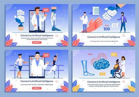 Doctors Offer AI Bionic Prostheses Banner Set Stock Illustration