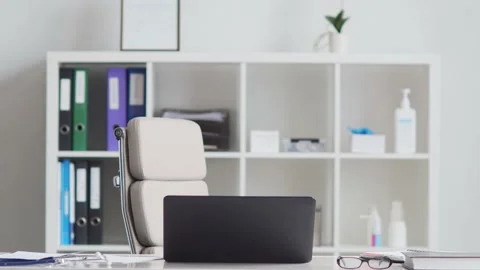 Doctor's office in hospital. Computer on the table. Stock Footage 139919128