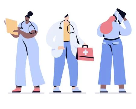 Doctors people vector doctors and nurses doctor with x-ray doctor with first aid Stock Illustration