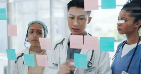 Doctors, planning or teamwork meeting on hospital calendar, sticky notes Stock Footage 254889502