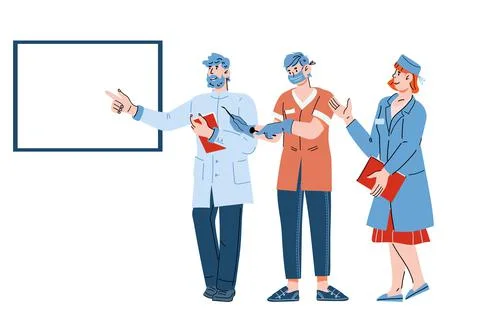 Doctors pointing at empty banner with copy space, cartoon vector illustration Stock Illustration