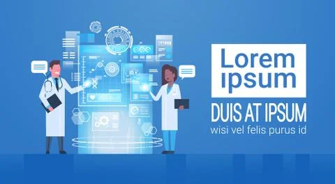 Doctors Press Buttons Icon On Virtual Screen Innovation Technology Concept Ilustración de archivo