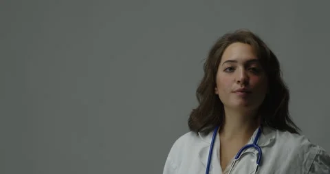 Doctor's progression: copyspace focus, serious listening, cheerful ending Stock Footage 250504144