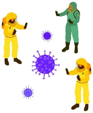 Doctors in protective coverall stop coronavirus 스톡 일러스트