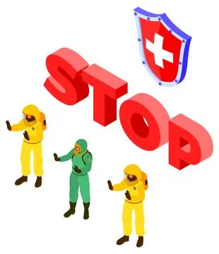 Doctors in protective coverall stop coronavirus Stock Illustration