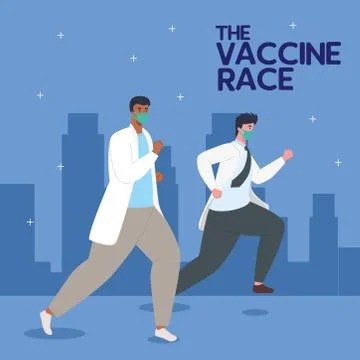 Doctors running for developing coronavirus covid19 vaccine Illustrazione stock
