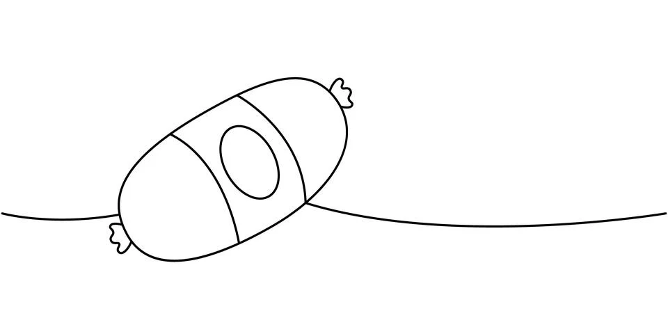 Doctors sausage one line continuous drawing. Fresh raw sausages. Vector Stock Illustration