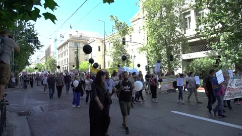 Doctors social distancing protesting against the underfunding of the public  Stock Footage 142958869