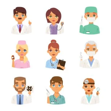 Doctors spetialists faces vector set Stock Illustration