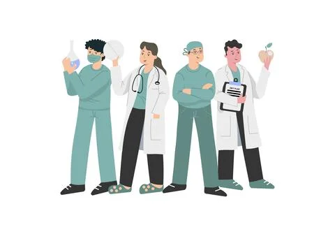 Doctors stand in a row, from different areas of medicine Stock Illustration