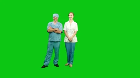 Doctors standing and smiling. Green screen. Stock Footage 11241824