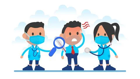 Doctors study Coronavirus and its effect on the human body.	 Stock Illustration