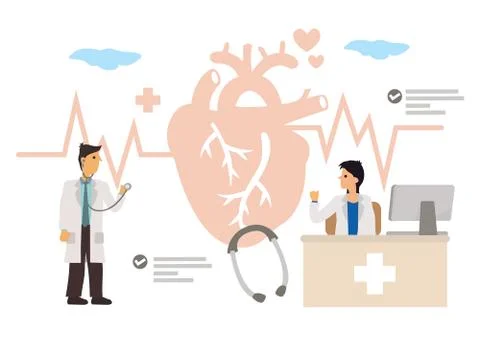 Doctors study for a Heart Medication Solution. Stock Illustration