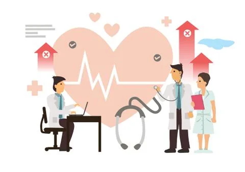 Doctors study for a Heart Medication Solution. Stock Illustration