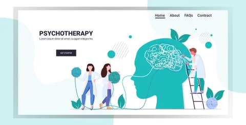 Doctors team solving psychological problems in tangled head psychotherapy Stock Illustration