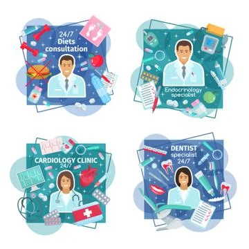 Doctors with tools, pills and human organs Stock Illustration