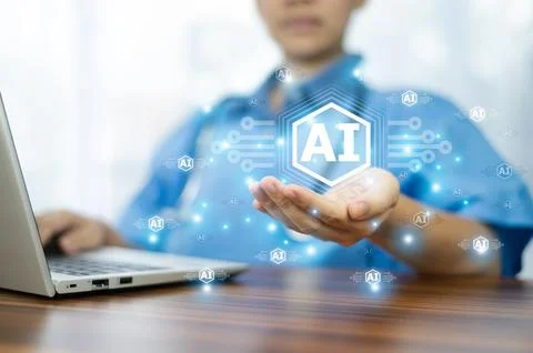 Doctors use AI technology to preserve and organize patient treatment data u.. Foto stock