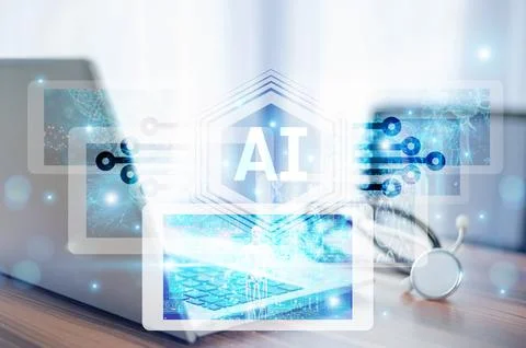 Doctors use AI technology to update medical knowledge. Doctors must constan.. Foto stock