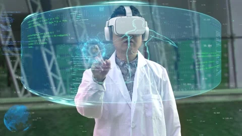 Doctors use VR technology holographic screen to analyze and study medical di Stock Footage 155053786