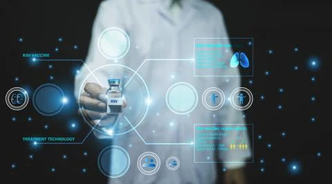 Doctors using AI artificial intelligence researching a vaccine to prevent R.. Stock Photos