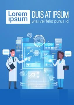 Doctors Using Virtual Computer Innovation Technology Concept Modern Medical Illustrazione stock