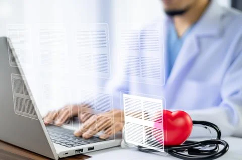 Doctors utilize AI technology to analyze patient data and improve treatment.. Stock Photos