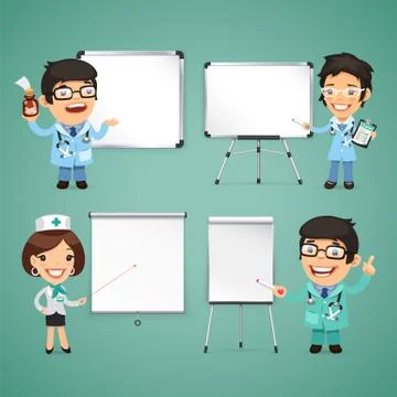 Doctors With Whiteboard Set Stock Illustration