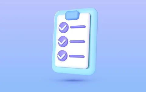 Document 3d. Exam checklist icon. Business vector icon. 3d check list icon Stock Illustration