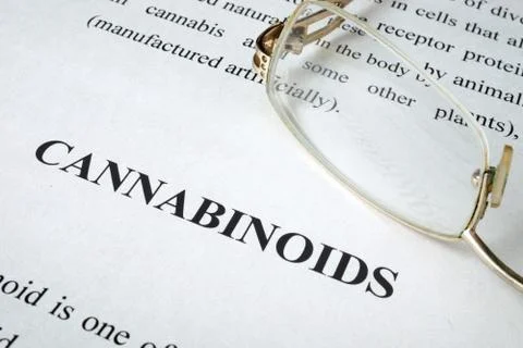 Document about Cannabinoids on a desk. Stock Photos
