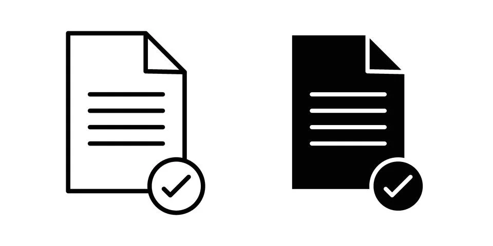 Document accept icon. Outline, flat icons Stock Illustration