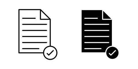 Document accept icon symbol. Vector illustration pack in black color. Stock Illustration
