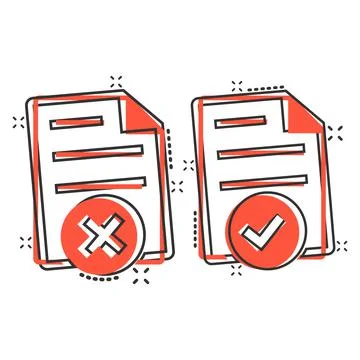 Document accepted and damaged icon in comic style. Correct, broken cartoon ve イラスト素材