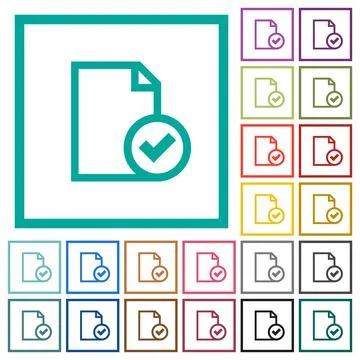 Document accepted flat color icons with quadrant frames イラスト素材