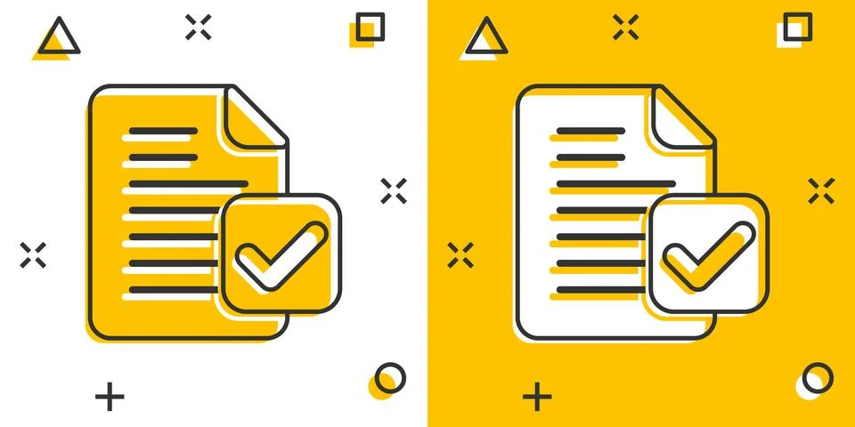 Document accepted icon in comic style. Correct cartoon vector illustration on Stock Illustration