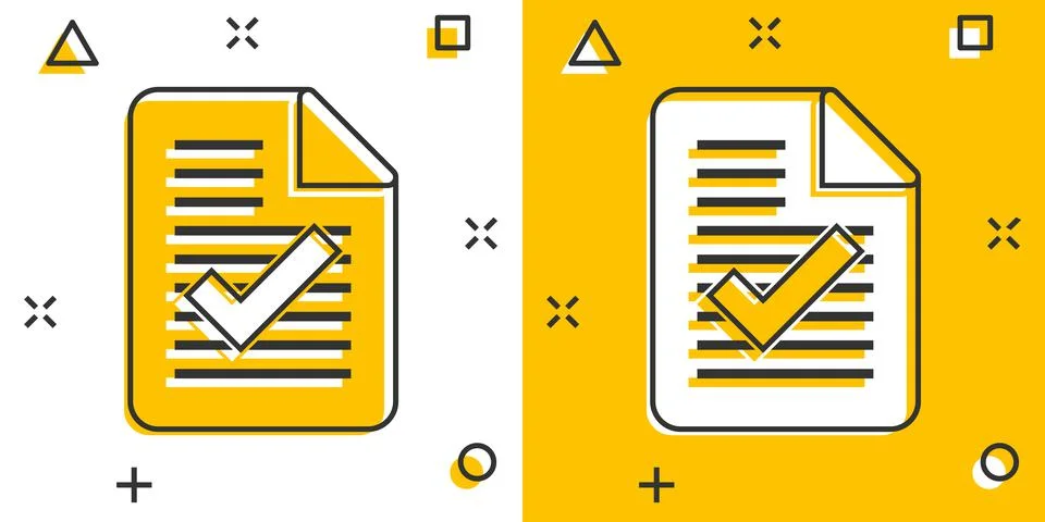 Document accepted icon in comic style. Correct cartoon vector illustration on Stock Illustration