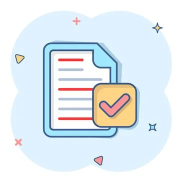 Document accepted icon in comic style. Correct cartoon vector illustration on Stock Illustration