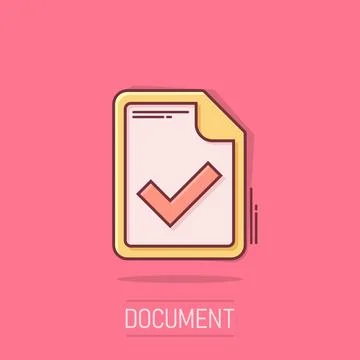 Document accepted icon in comic style. Correct cartoon vector illustration .. Stock Illustration