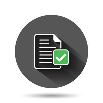 Document accepted icon in flat style. Correct vector illustration on black ro Stock Illustration