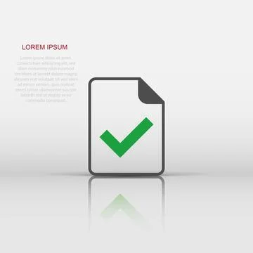 Document accepted icon in flat style. Correct vector illustration on white .. Stock Illustration