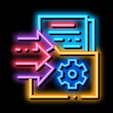 Document adding in folder neon glow icon illustration Stock Illustration