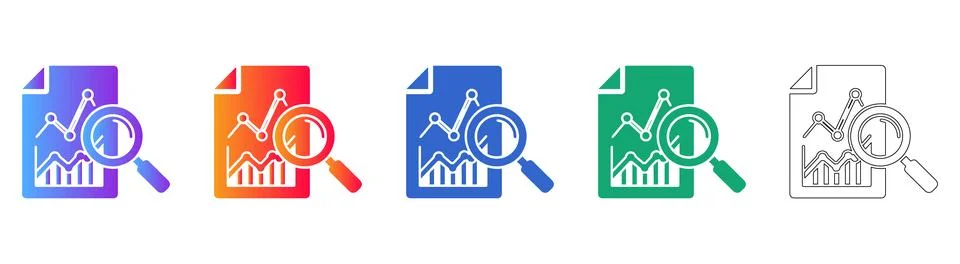 Document Analysis and Data Chart Icon Set 스톡 일러스트