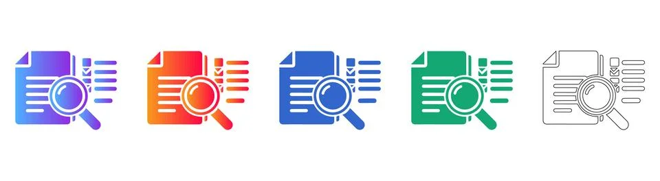 Document Analysis and Search Icon Set Stock Illustration