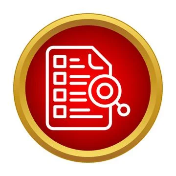 Document analysis icon exploring checklist concept in red circle Stock Illustration