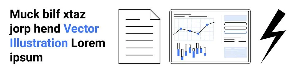Document, analytics chart with graphs, and lightning bolt. Ideal for business 스톡 일러스트