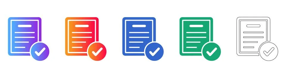 Document and Approval Checkmark Icon Set Illustrazione stock