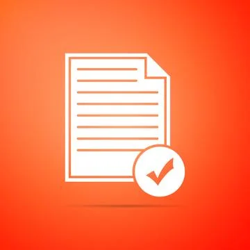 Document and check mark icon isolated on orange background. Checklist icon イラスト素材