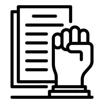 Document and clenched hand icon, outline style Stockillustratie