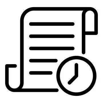 Document and clock icon, outline style Stock Illustration