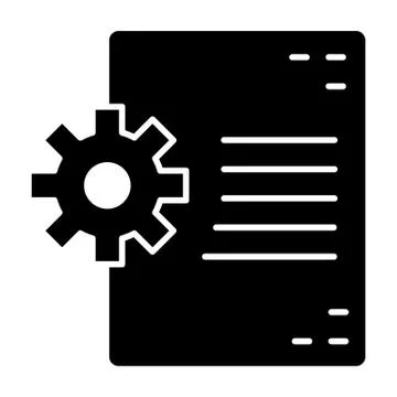 Document and cogwheel solid icon. Document in developing vector illustration Stock Illustration