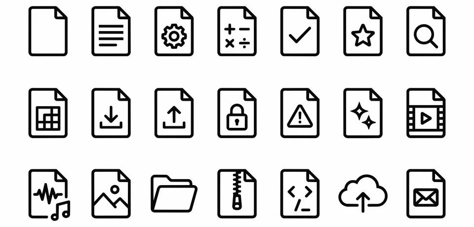 Document and file management icon set for digital interfaces with document Stock Illustration